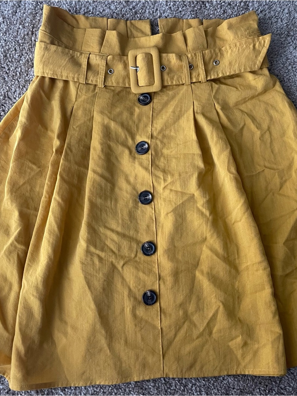 Charlotte Russe Skirt L Large Mustard Yellow Paperbag Waist Belted Button Front